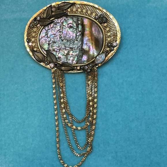 GP18K VTG Designer Stamped Marena HDM Germany Abalone AB Crystals Pin/Pendant